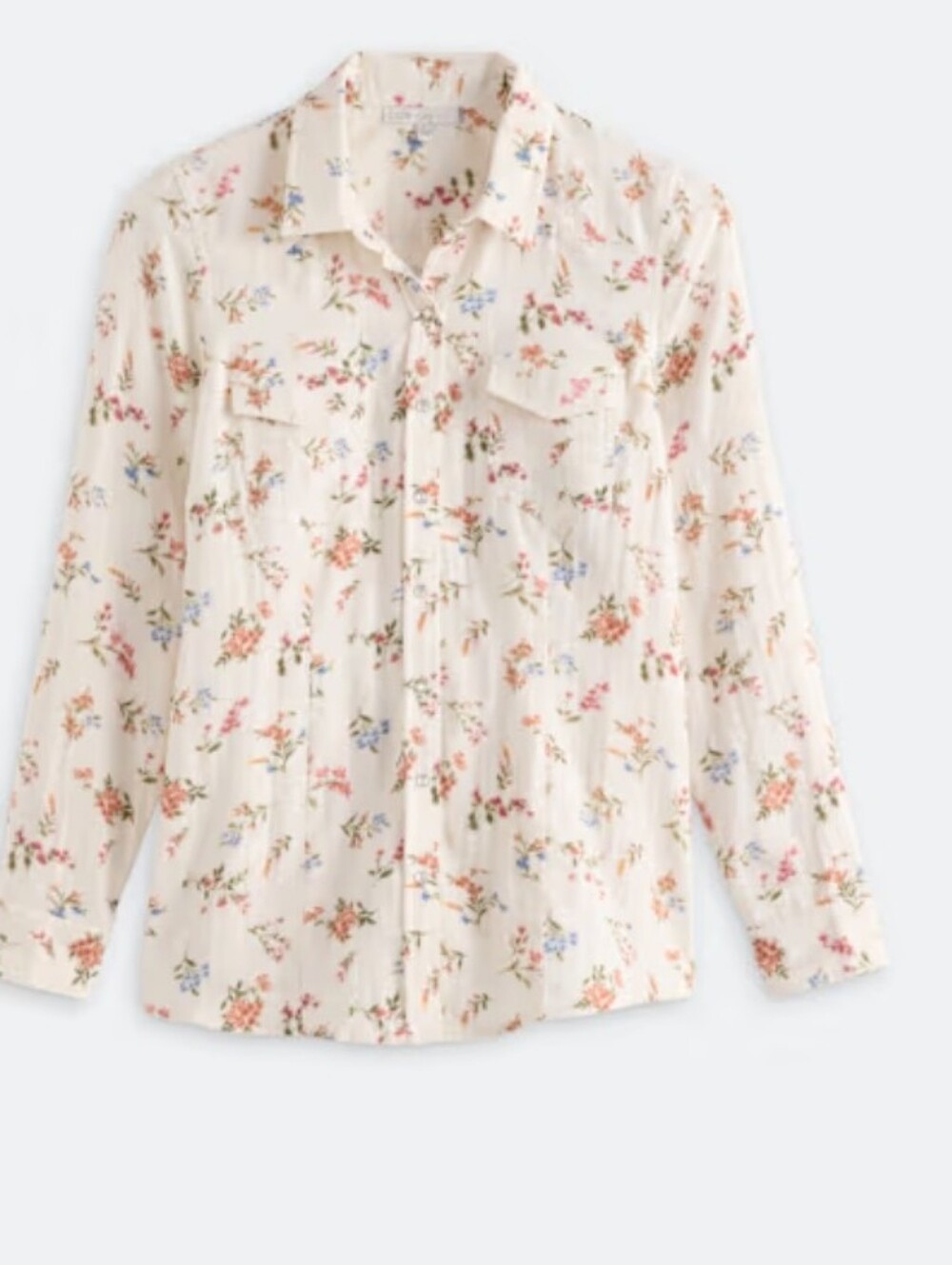 Cream Floral Button-Down Pearl Snap Shirt with Orange Pink & Blue Blooms